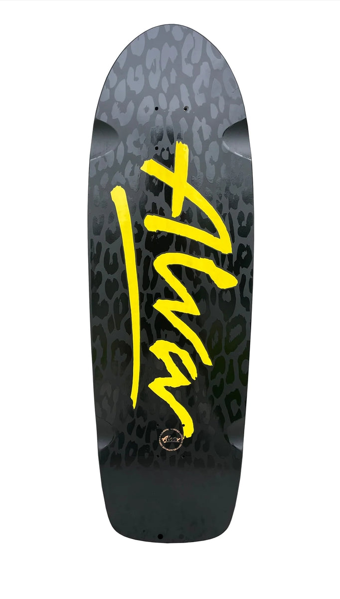 ALVA LEOPARD Reissue Skateboard Deck - BLACK LEOPARD / YELLOW LOGO