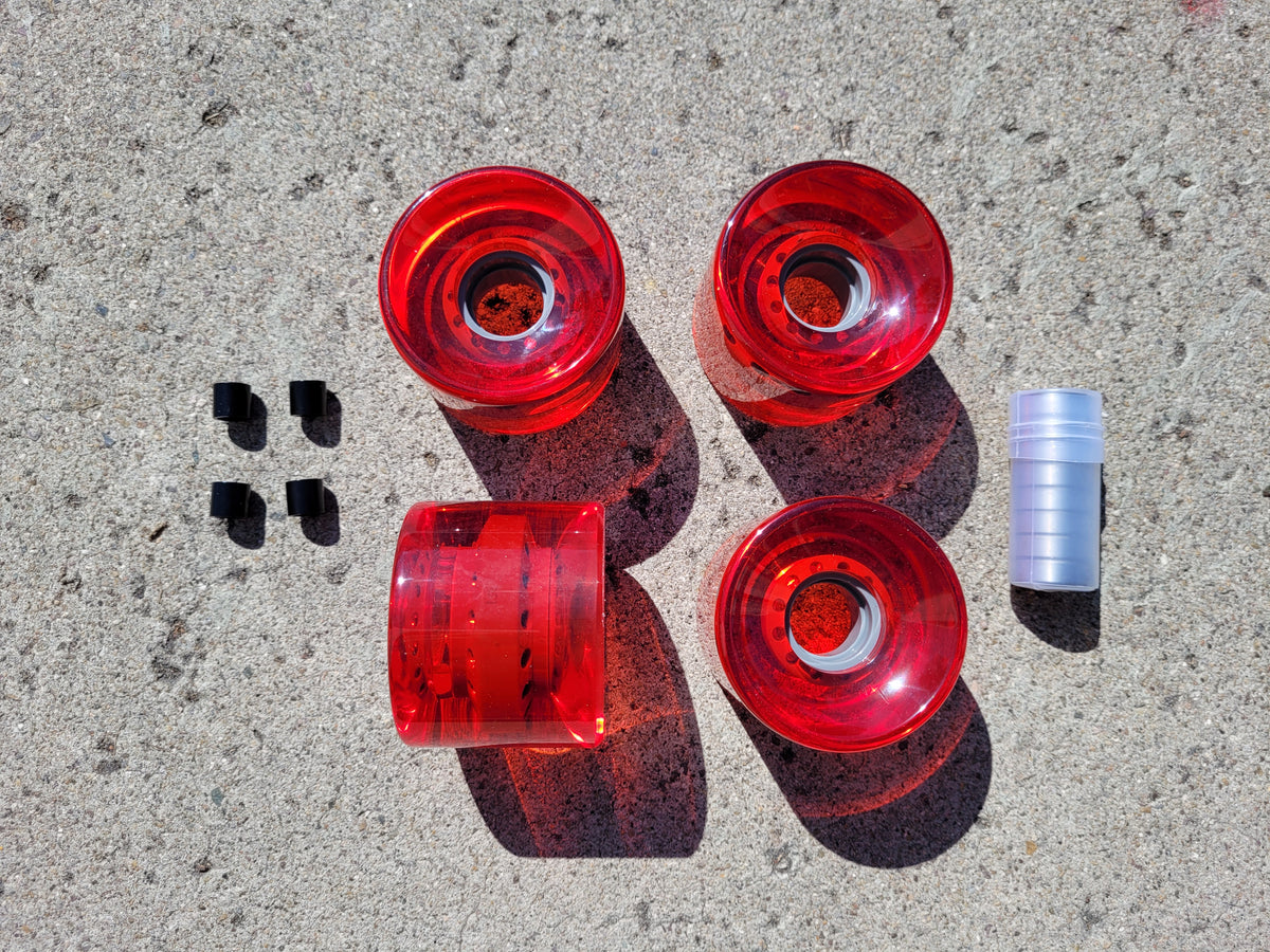 65mm retro Skateboard Wheels Bearings + Spacers Kit TRANSLUCENT RED
