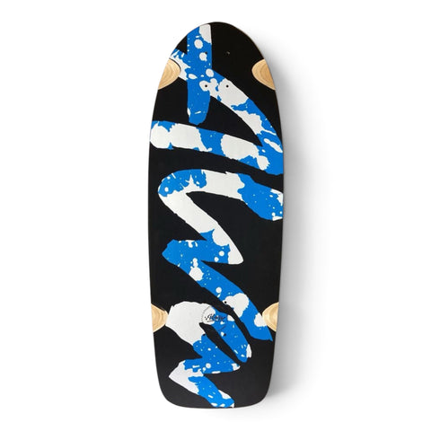 ALVA Splatter Skateboard Deck- Flat Black/ Blue Logo w/ Pearl White Splatter