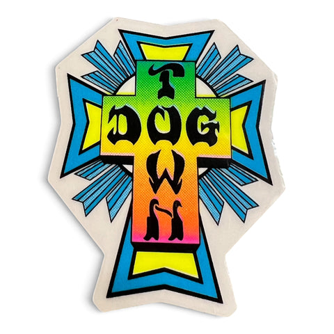 Dogtown CROSS Skateboard STICKER - NEON 2"