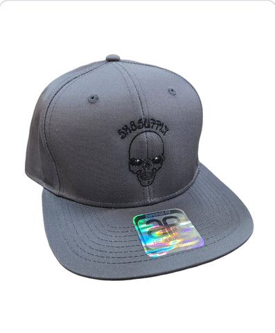 SK8SUPPLY Wes Humpston Skull Logo CANVAS snap back hat - GRAY BLACK