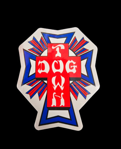 Dogtown CROSS STICKER - RED WHITE BLUE 4"