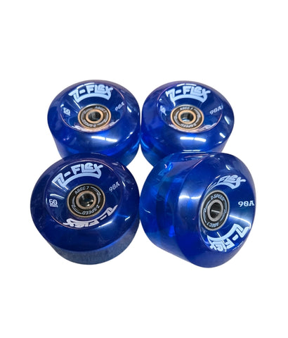 Z Flex Skateboard Wheels 60mm 90a with BEARINGS  ~TRANSLUCENT BLUE~