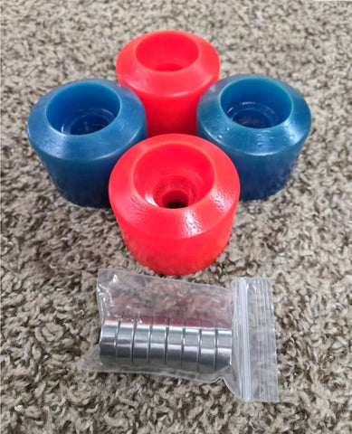 Vintage 80s Skateboard wheels 60mm - BLUE and RED