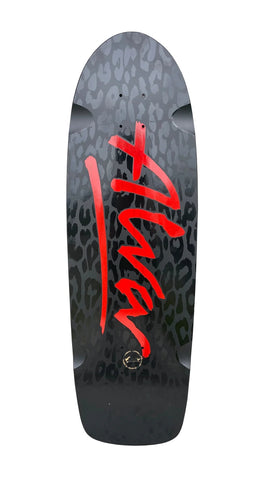 ALVA LEOPARD Reissue Skateboard Deck - BLACK LEOPARD / RED LOGO