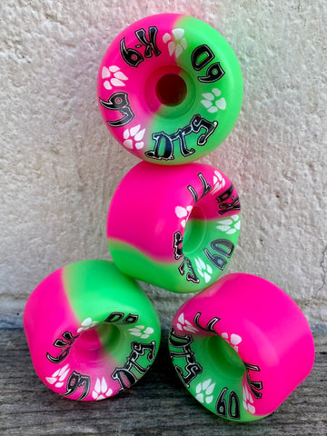 DogTown 60mm 2-Tone Pink / Green K9 Wheels