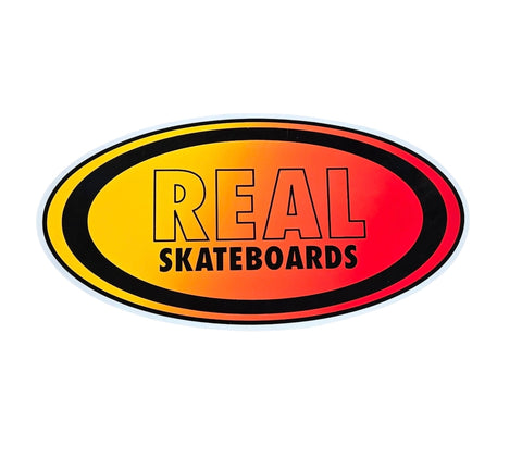 Large VINTAGE 90s REAL Skateboards Oval Logo Sticker - RED YELLOW