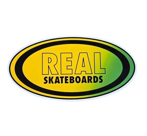 Large VINTAGE 90s REAL Skateboards Oval Logo Sticker - GREEN YELLOW
