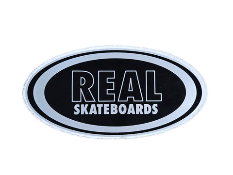 Large VINTAGE 90s REAL Skateboards Oval Logo Sticker - BLACK SILVER