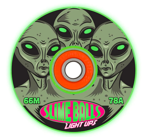 Alien Friends of Planet 9 SlimeBalls 66mm 78a with Bronson G2 bearings - GLOW IN THE DARK