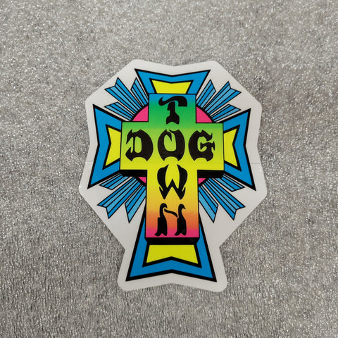 Dogtown CROSS STICKER - NEON 4"