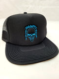 SK8SUPPLY Wes Humpston Skull Logo TRUCKER snap back hat - BLACK BLUE