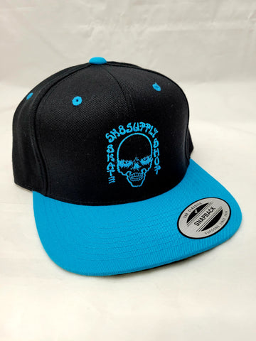 SK8SUPPLY Wes Humpston Skull Logo snap back hat - BLACK / BLUE BILL BLUE