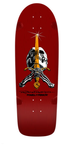 Powell Peralta RAY BONES skull and sword reissue skateboard deck- BURGUNDY